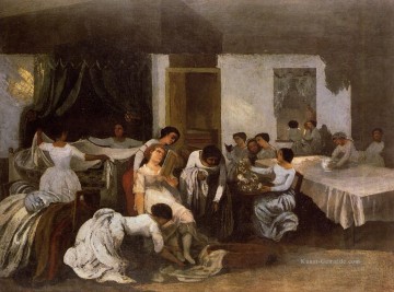  Courbet Galerie - Dressing the Dead Mädchen Beizung der Braut Realist Realismus Maler Gustave Courbet